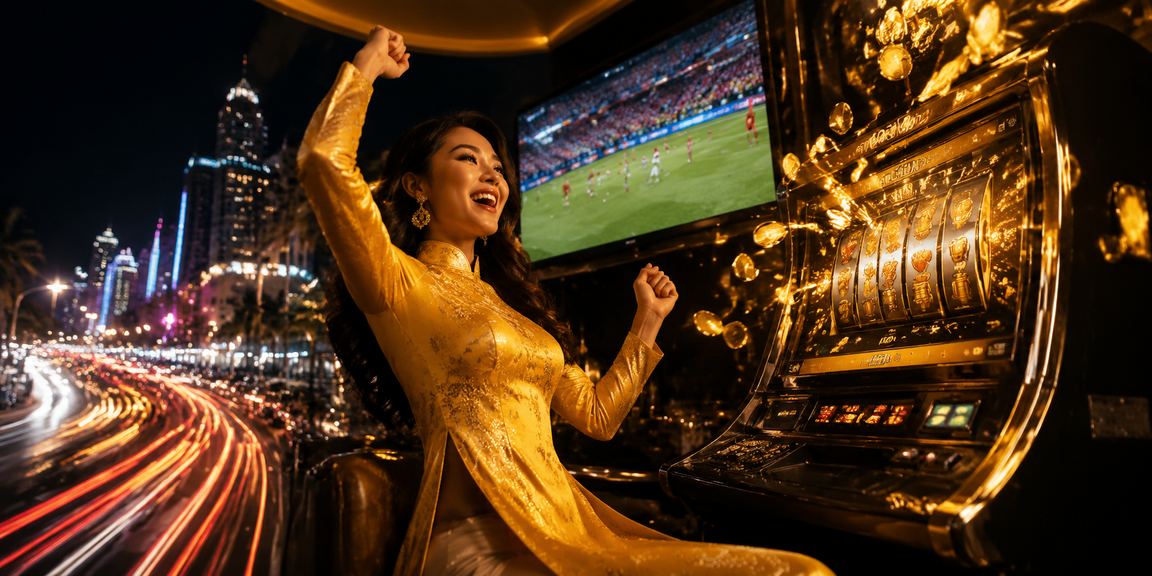 Người chơi trải nghiệm slot game trên điện thoại tại Đà Nẵng với trang phục áo dài