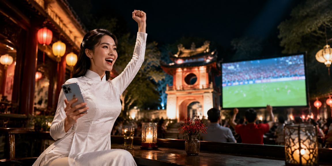 Người dùng tại Hà Nội trong trang phục áo dài tìm hiểu điều khoản sử dụng nền tảng cá cược