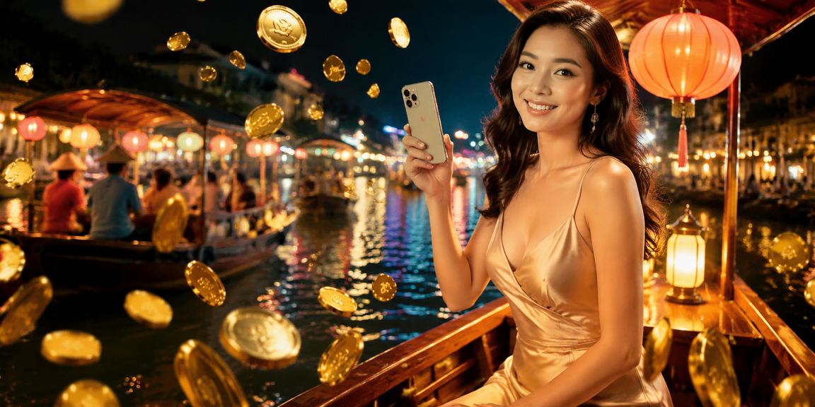 Người chơi tại Huế thử mini game casino trên điện thoại ban đêm tại chợ đêm