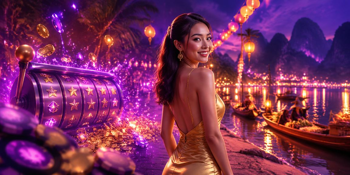 Giao diện slot game neon sôi động lấy cảm hứng từ phong cảnh Ninh Bình về đêm